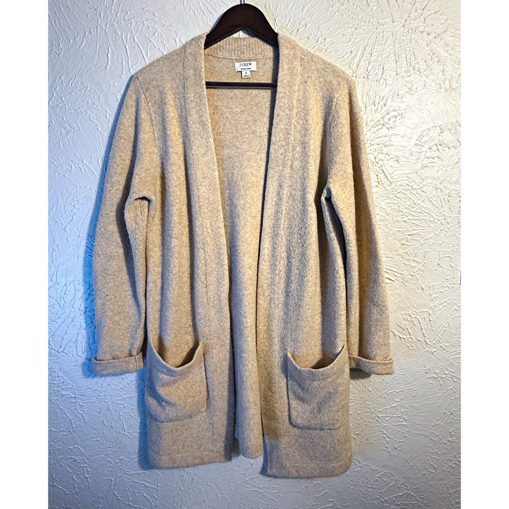 J.Crew Extra-Soft Long Open Front Cardigan Sweater S Oatmeal Merino Wool Blend